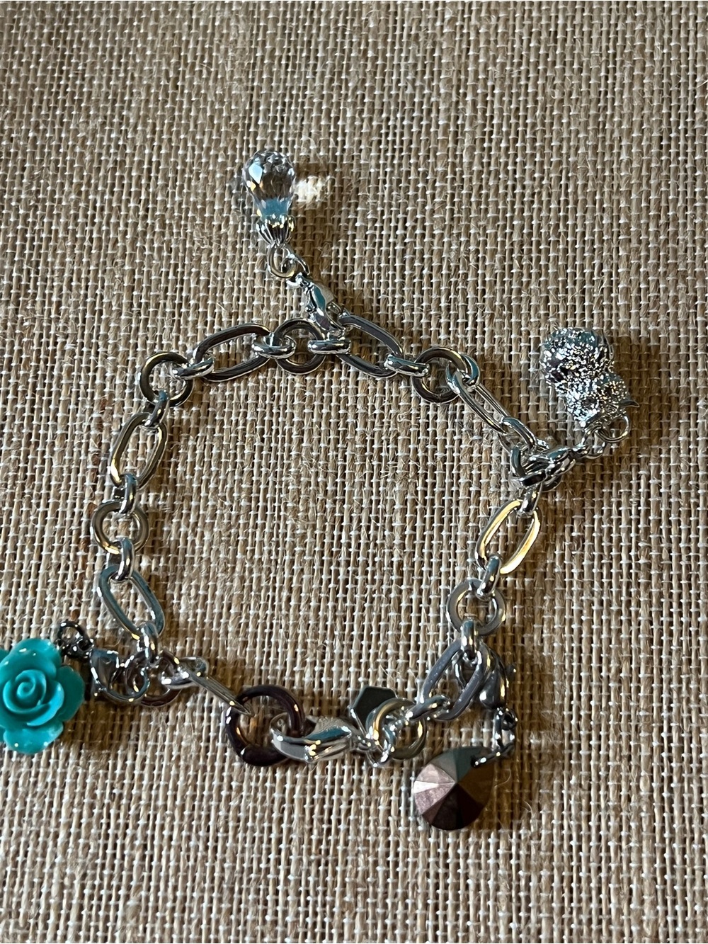 Origami Owl Teal and silver bracelet with charms